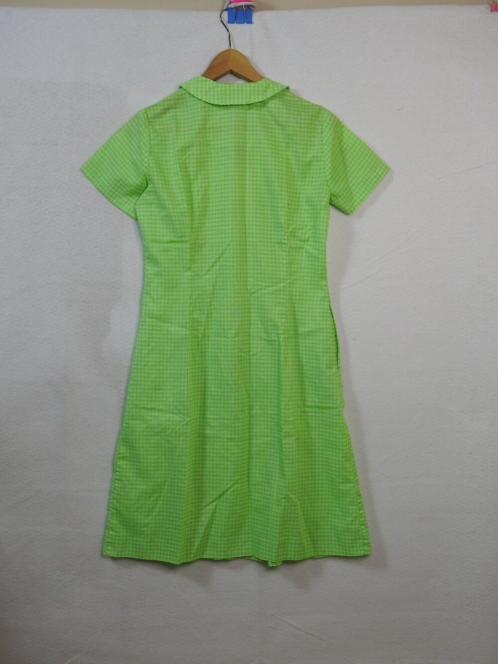 VTG 1960s Miss Smith Lime Grn Gingham Shirt Dress Mod Cottagecore Pockets Sz M - Picture 4 of 12